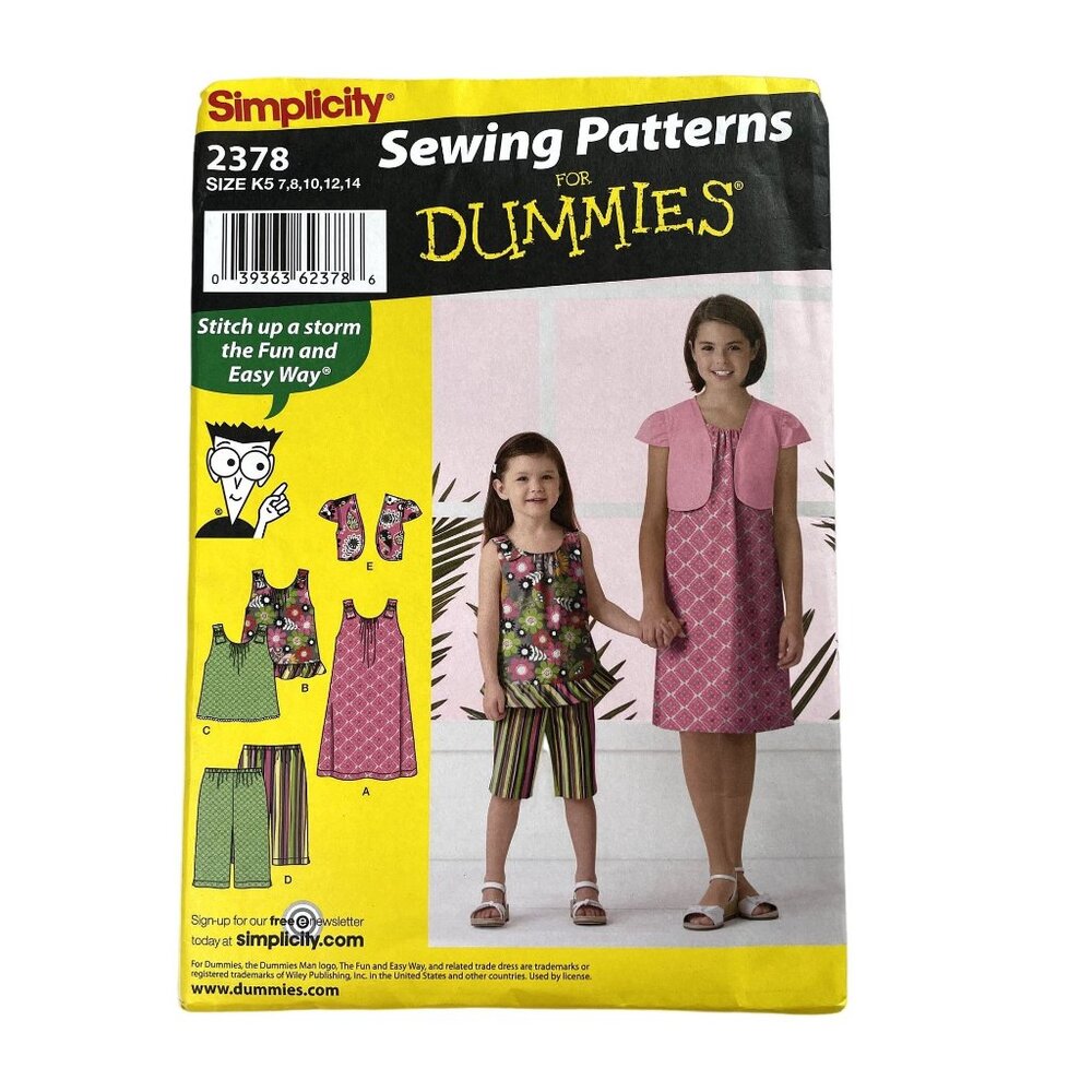 Simplicity Sewing Patterns for Dummies 2378 Girls Tunic Top Shorts Dress 2010 u